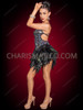 Black Silver Sequin Exotic Feather Cabaret Dance Dress