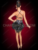 Black Silver Sequin Exotic Feather Cabaret Dance Dress