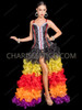 Black Satin Lace Corset with Rainbow Ruffled Organza Skirt Set