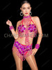 Fuchsia Sequin Floral Beaded Samba Bra and Thong Set 