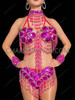 Fuchsia Sequin Floral Beaded Samba Bra and Thong Set 