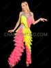 Neon Yellow and Pink Two-Tone Let's Dance Fringe Jumpsuit