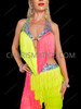 Neon Yellow and Pink Two-Tone Let's Dance Fringe Jumpsuit