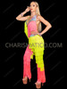 Neon Yellow and Pink Two-Tone Let's Dance Fringe Jumpsuit