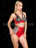 Red Sequin Vinyl Striped Rave Bra and EDM Booty Shorts Set