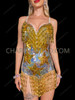 Holographic Silver Gold Sequin Stardust Rave Tummy Control Shapewear Bodysuit