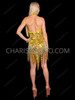 Sunburst Keyhole Yellow Sequin Fringe Latin Dance Dress