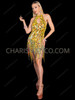 Sunburst Keyhole Yellow Sequin Fringe Latin Dance Dress