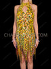 Sunburst Keyhole Yellow Sequin Fringe Latin Dance Dress