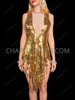 Golden Glam Deep V Sequin Illusion Drag Dress
