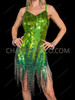 Gradient Green Sequin Beaded Fringe Dance Dress 