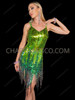 Gradient Green Sequin Beaded Fringe Dance Dress 
