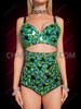 Electric Jungle Mirror Sequin Bra and High-Waist Shapewear Booty Shorts 