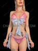 Pink Sparkle Bow Burlesque Bikini Set with Iridescent Sequin Cape