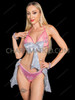 Pink Sparkle Bow Burlesque Bikini Set with Iridescent Sequin Cape