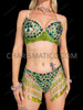 Emerald Spark Mirror Sequin Samba Bra and Beaded Fringe Shorts Set