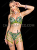 Emerald Spark Mirror Sequin Samba Bra and Beaded Fringe Shorts Set