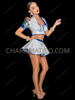 Holographic White and Blue Vinyl Crop Top Bolero and Skirt Set 