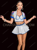 Holographic White and Blue Vinyl Crop Top Bolero and Skirt Set 