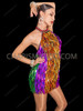 Rainbow Rectangular Sequin Fringe Turtleneck Mini Dress