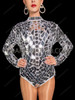 Silver Mirror Mosaic Long Sleeve Disco Ball Bodysuit
