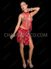 Red Sheer Beaded Burlesque Bra with Diamond Fringe Skirt