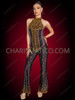 Golden Stardust Rhinestone Bachata Dance Halter Jumpsuit