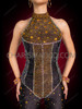 Golden Stardust Rhinestone Bachata Dance Halter Jumpsuit
