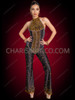 Golden Stardust Rhinestone Bachata Dance Halter Jumpsuit