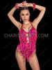 Hot Pink Sequin Fringe Beaded Ring Cutout Dance Rave Leotard  