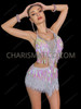 White Holographic Sequin Fringe Latin Salsa Dance Dress
