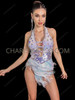 Iridescent Crystal Salsa Dance Leotard with Holographic Fringe