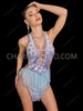 Iridescent Crystal Salsa Dance Leotard with Holographic Fringe