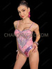 Glamorous Pink Sequin Rhinestone Cup Dance Bodysuit 