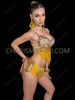 Yellow Rhinestone Beaded Fringe Bra and Sequin Shorts Latin Dance Set