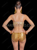 Yellow Rhinestone Beaded Fringe Bra and Sequin Shorts Latin Dance Set
