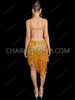Golden Floral Appliqué Sequin Fringe Latin Dance Dress