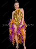 Mardi Gras Carnival Gold Sequin Leotard with Buttock Ruffle Tail