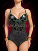 Green Crystal Rhinestone Cabaret Mesh Dance Bodysuit