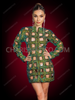 Green Daring Sexy Sequin Grid Cutout  Mini Dress