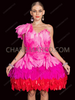 Tri-Color Flamingo-Inspired One-Shoulder Feather Dress