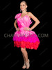 Tri-Color Flamingo-Inspired One-Shoulder Feather Dress