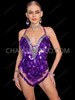 Purple Mardi Gras Oval Sequin Fringe Bodysuit