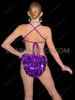 Purple Mardi Gras Oval Sequin Fringe Bodysuit