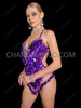 Purple Mardi Gras Oval Sequin Fringe Bodysuit