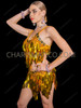 Dazzling Gold Teardrop Sequin Dance Two-Piece Dress