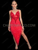 Red Beaded Fringe V-Hemline Latin Dance Dress
