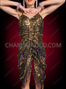 Iconic Gold Sequin Leotard Dress with Embellished Falling Layers
