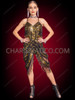 Iconic Gold Sequin Leotard Dress with Embellished Falling Layers
