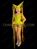 Futuristic Neon Yellow LED Light-Up Corset and Glowing Horn Headdress Set
